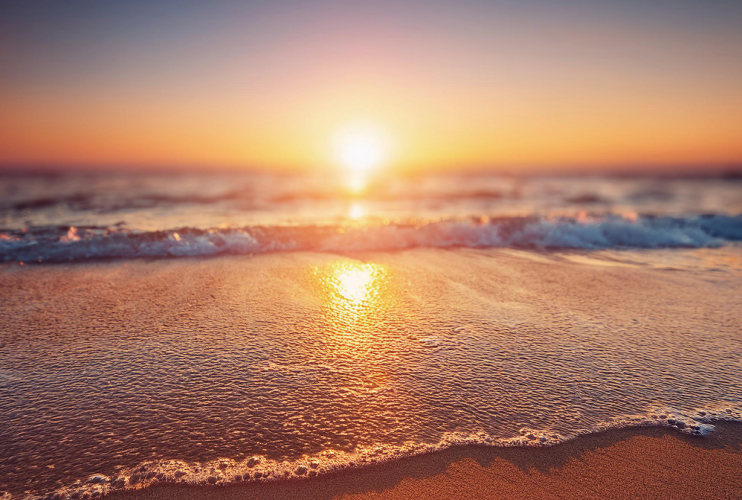 夕陽に輝く砂浜