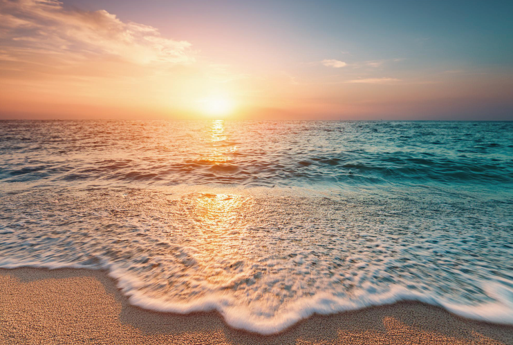 夕陽に輝く砂浜